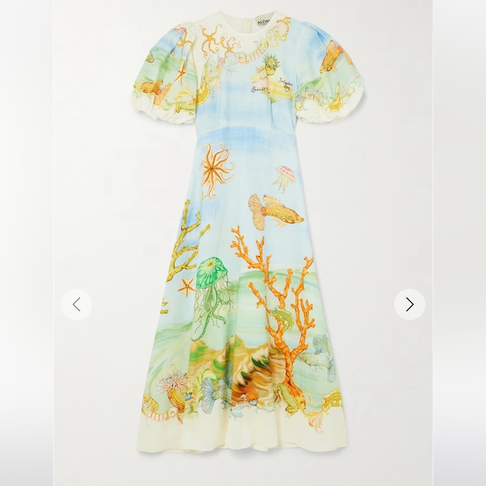 ALEMAIS + Sam Pauletto Emerald Cove linen-gauze midi dress US 6